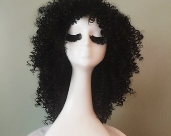Black Curly Afro Wig / Natural Texture Curly Wig / Full Corkscrew Handmade Cosplay Wig