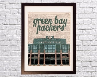 Green Bay Packers Dictionary Art Print - Lambeau Field, Wisconsin - Print on Vintage Dictionary Paper - Packers Football Art - Gift For Him