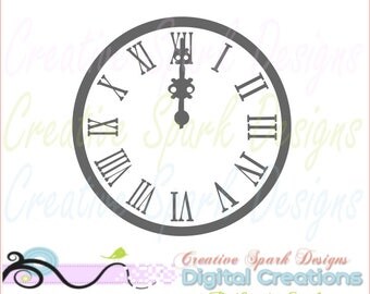 Midnight Clock SVG, DXF, PNG Digital image for scrapbooks, vinyl, decal, iron-on, wall art, embroidery, home decor, clip art
