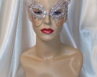 Crystal Rhinestone Metal Masquerade Mask, Mardi Gras Mask, Masquerade Ball Mask, Jeweled Bridal Mask, Ice Queen Mask