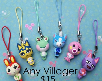 Any Animal Crossing Character charm on a cell phone 3DS strap or necklace / cute villager Animal Crossing inspired dreamie NPC charm fan art