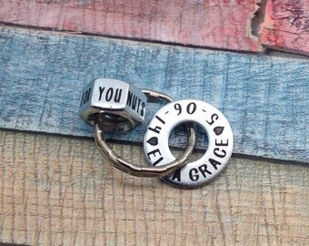 Best valentine gift for him, Father's Day Gift, Dad Washer and Nuts Keychain, Husband Gift, New Dad Gift, Personalized, Key Ring, CUSTOM