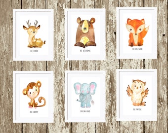 Animal Nursery Prints Set of 6 Printable Watercolor Wild
