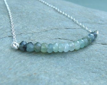 Aquamarine necklace March birthstone Aquamarine Jewelry Gemstone bar necklace March Birthday gift Silver Moss aquamarine birthstone necklace