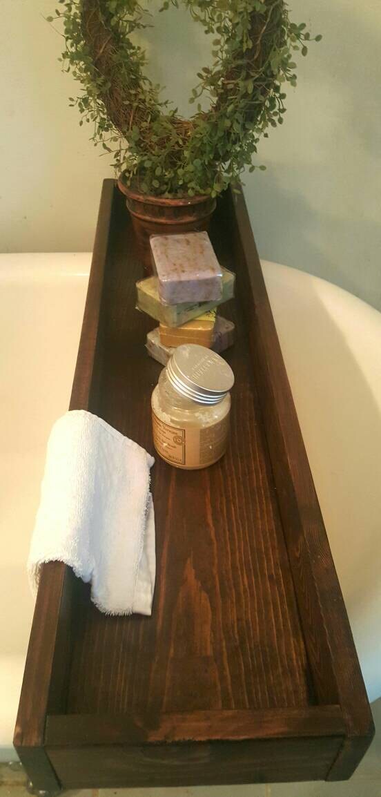 Bath tub caddy, Rustic wood bathtub tray, Wooden bath shelf, Clawfoot tub box, Bathroom storage, Tub tray, Spa bathroom, Bath organization