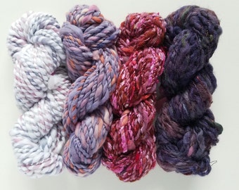 Weavers Pack. Hand Dyed Art Yarn. Yarn Bundle. Mini Skeins. Hand Spun Yarn. Yarn Set. Yarn Kit. Knitting. Crochet. Merino Wool. Silk Noil.