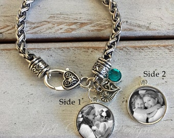 photo bracelet, personalized photo bracelet, photo jewelry, photo gifts, picture bracelet, double sided photo charm, photo charm bracelet