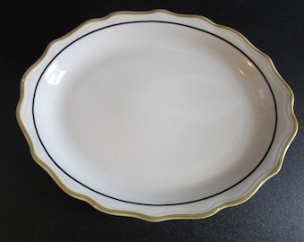 Syracuse SY474 Large Oval Serving Platter Restaurant Ware Mustard and Black Band Scalloped