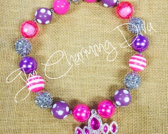 Princess Tiara Crown Bubblegum Bead Necklace