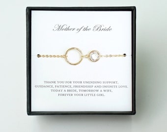 Mother of the Bride Gift from Daughter - Gold Eternity Bracelet, Wedding Jewelry & Thank You Card/ Wedding Day Gift for Mother from Bride