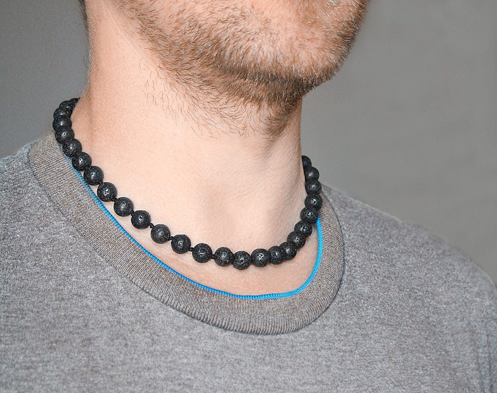 Mens necklace Black lava necklace Lava rock necklace Black