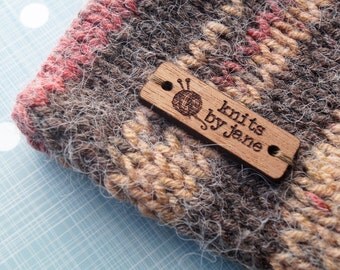 Wooden clothing labels, sew on garment labels, personalized label tags, labels for handmade products, wood labels for knitted items, 25 pc