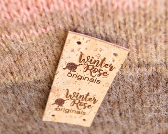 Custom clothing labels, vegan cork leather labels, garment labels, knittinf logo labels, crochet labels, personalized leather labels, 25 pc