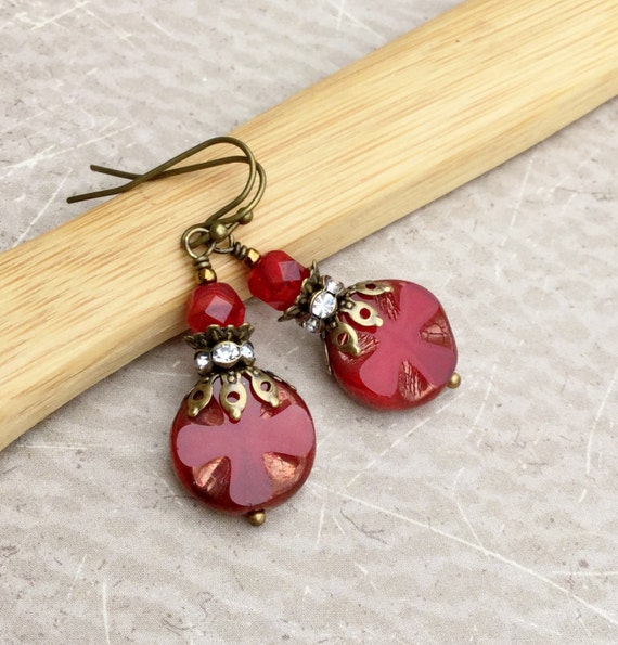 Red Earrings Ruby Earrings Victorian Earrings by SmockandStone