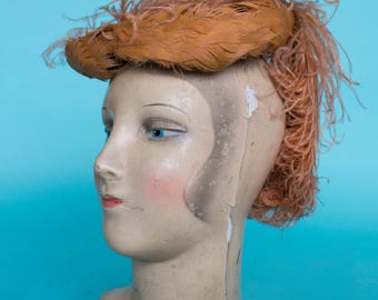 1930s Feather Hat / 30s 40s Tilt Hat / 1940s Hat