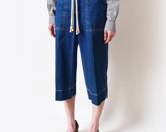 SALE - Ralph Lauren Cropped Denim Trousers Vintage Blue Jean Pants Culottes Medium Rise Minimal Minimalist Classic S M