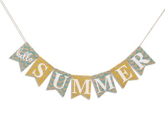 Hello SUMMER Burlap Banner Summer Bunting Summer Garland Home Decor Summer Decor Rustic Summer Photo Prop Summer Sign Pool Party Summer