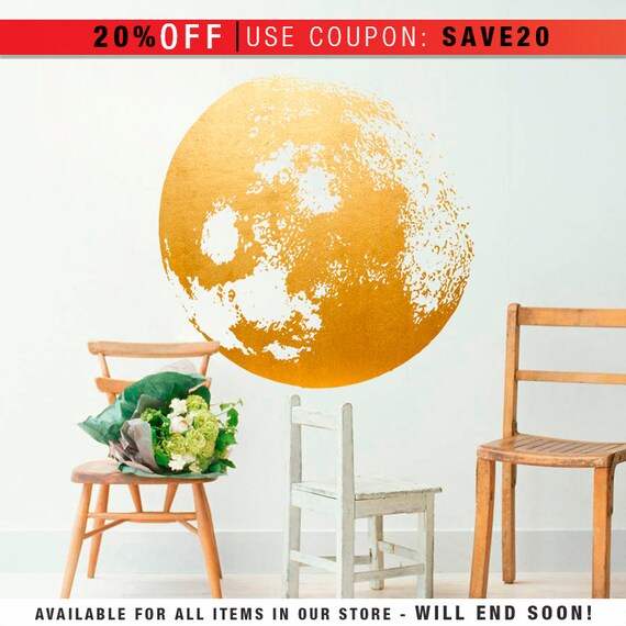 Moon Decal Golden Gold Foil Art Moon Wall Decal Moon