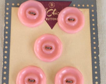 Pink buttons, button card, carded Buttons, button set, set of buttons, vintag buttons, retro buttons, housedress buttons, NOS, craft button