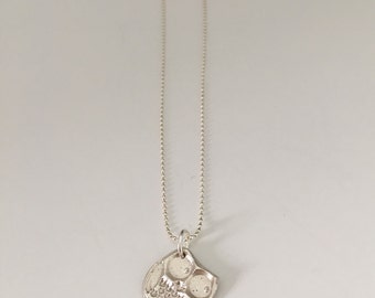Small owl, pendant necklace, fine silver with sterling silver chain