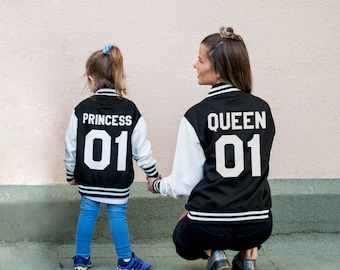 Mommy and Me Outfits, Varsity Jackets, Queen 01 Princess 01 Jacket, Mother Daughter Jackets, Mother Daughter Outfits, UNISEX