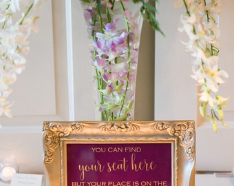 Wedding Place Card Sign, Find Your Seat Here Wedding Foil Sign, Place on Dance Floor Print, Seating Print, Escort Card, Foil Print, Party