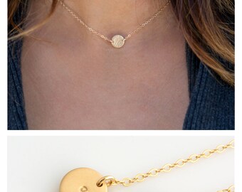 Mini Disc Choker, Simple Choker Necklace, Personalized Disk in Sterling Silver, 14K Gold Filled, Gift for Wife, LEILAjewelryshop, N267