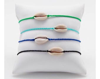 Ankle bracelet - minimalist Bracelet - seashell Bracelet - Bracelet man - child Bracelet shell cowrie woven hand - Lily & Koh