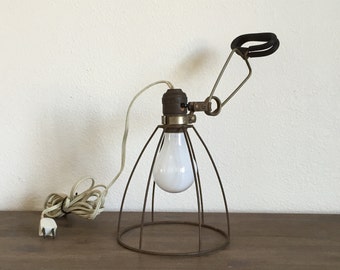Vintage Wire Cage Clamp Light; Steampunk Light; Clamp Lamp; Industrial Lighting; Metal Cage Light; Clamp Light