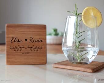 Bridal Shower Gift, Personalized Wood Coasters Set Custom Coaster Engagement Gift, Anniversary Gifts Parents Of The Groom, Mom Birtday Gifts