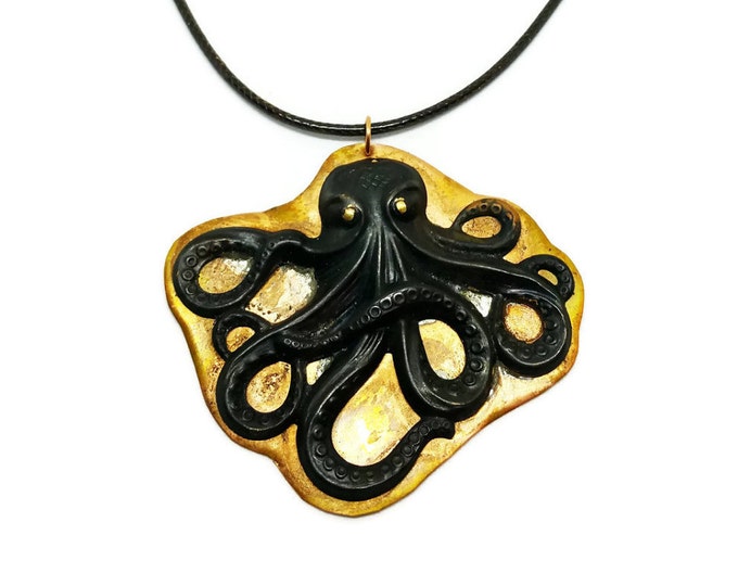 Mixed Metal Octopus Pendant, Kraken Necklace, Cthulhu Copper Pendant, Unique Birthday Gift. Lovecraft Pendant