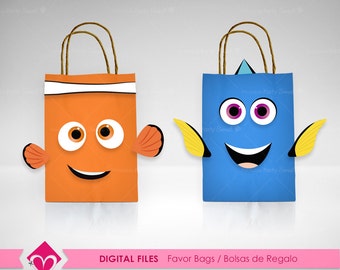 Finding Dory Favor Bags Party Digital Files, Finding Nemo DIY Printable Gift Bag Dory, Birthday Party Favor Dory, Party printables