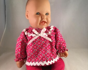 doll outfit, red and pink, rick rack, ribbon, velcro closure, stretchy leggings, Bitty Baby Clothes