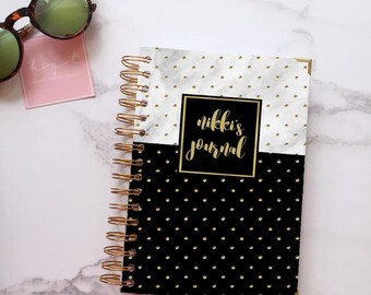 Personalised journal ~ Lined notebook ~ Spiral notebook ~ Wedding journal ~ Custom notebook ~ Dot grid paper ~ Hoard Pretty Things Nameplate