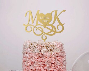Wedding Cake Topper Monogram Cake Topper Custom Cake Topper Letter Gold Initials Rustic Silver Cake Topper Engagement Cake Topper Wedding