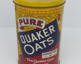 Vintage Quaker Oats White Rolled Oats Metal Tin 1984 | Replica of 1896 Art | 19th Century | Limited Edition Collectible