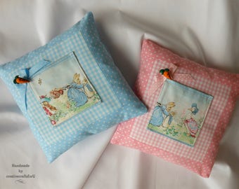 Peter Rabbit Pillow Beatrix Potter Fabric Jemima Puddle Duck Baby Nursery Decor Kids Tooth Pillow Shower Gift Pink or Blue Pocket Pillow