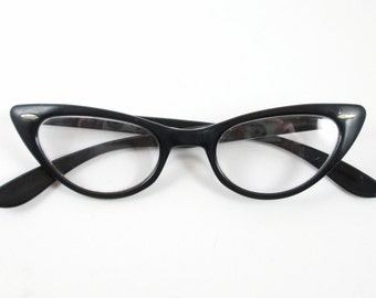 Black Cat Eye Glasses Bausch & Lomb Frames Vintage Eyewear Mid Century