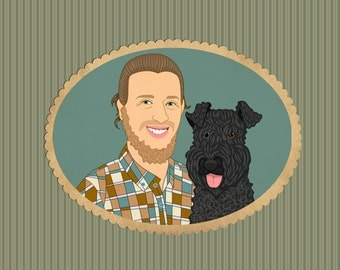 Custom portrait for pet lovers. Custom pet illustration. Quirky pet portrait. Gift for her / him. Cartoon portraits.