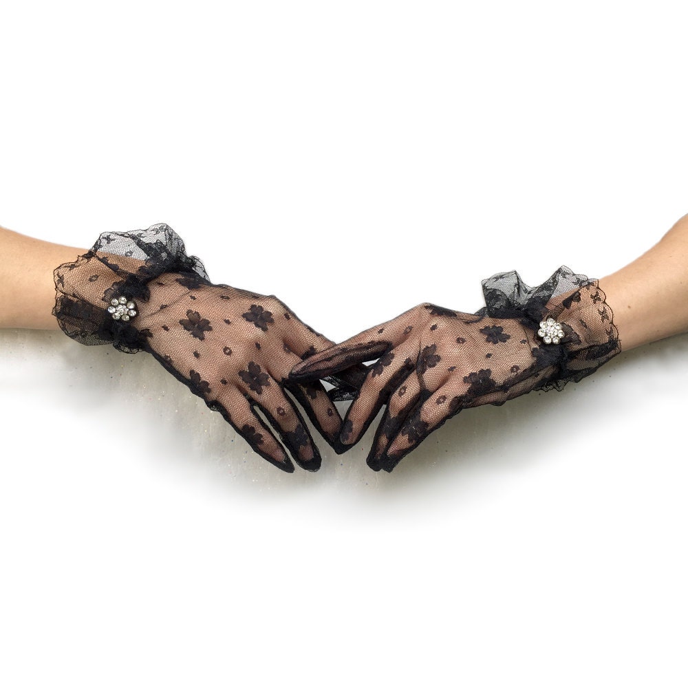 Sheer Lace Gloves Black Lace Gloves Bridal Lace Gloves