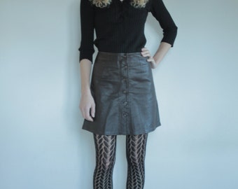 70's Brown leather button up a-line mini skirt