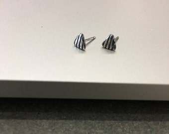 Small Silver Striped Triangle Stud Earring