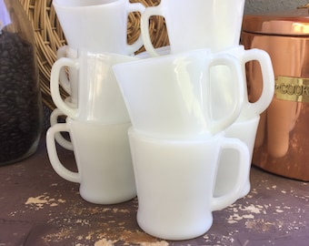 Milk Glass Mug Fire King Mug Anchor Hocking Mug D Handle Mug Milkglass Mug Diner Mug White Vintage Mug Set of 4 Fire King White Mugs
