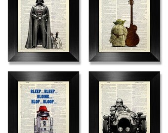 Star Wars POSTER, Star Wars Poster Set, STAR WARS Art, Star Wars Print Set of 4 Prints, Star Wars Wall Art, Fun Geek Star Wars Art Print Set