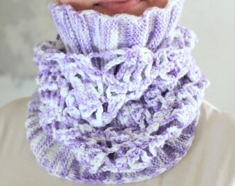 Scarf snood Crochet snood Scarf infinity Cowl Crochet scarf knit scarf White snood violet crochet cowl Gift for teen girl Gift for daughter