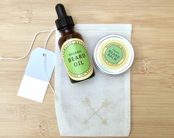 Organic Beard Grooming Kit | Groomsman Beard Kit | Natural Beard Care Gifts | Vegan Beard Oil + Beard Balm | Boyfriend Gift 3oz