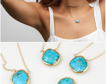 Natural Turquoise Necklace Gold, Turquoise Jewelry, Turquoise Pendant, Bridesmaid Necklace, Layered Necklace Mother's Gift B32