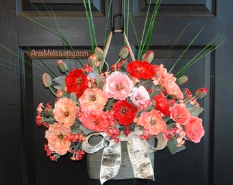spring wreath summer wreaths for front door wreaths poppy wreath outdoor decorations burlap bow wreaths