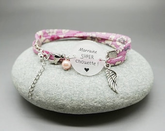 bracelet liberty cabochon "Marraine super chouette" ange coeur personnalisable