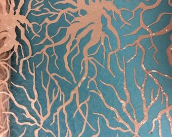 Peach Electric Floral Tree Branch Sequin Gown Lace Fabric - BTY - 54"